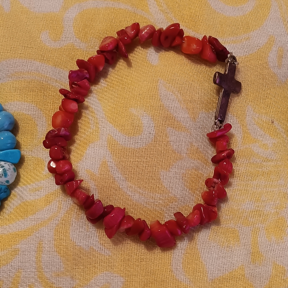 Natural red Turquoise cross bracelet